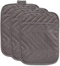 DII Heat Resistant Quilted Cotton Pot Holder Set, Designed with Space to Personalize Allowing a Customized Design, 7x9, Gray, 3 Count
