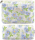 Quilted Cotton Cosmetic Bag 2Pcs Coquette Makeup Bag Travel Makeup Bag for Women Large Makeup Pouch Aesthetic Floral Cosmetic Pouch Toiletry Bag for Women Gift for Lover Daughter Sister Mom