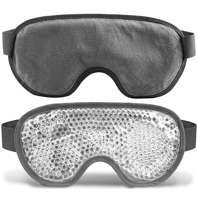 Cooling Eye Mask with Gel Bead, Reusable Cold Compress Ice Pack Sleeping Eye Cooling Pads for After Eyelid Surgery, Puffiness, Puffy Eyes, Headache, Migraine Relief(Grey)