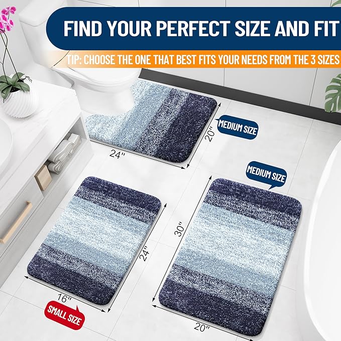 OLANLY Bathroom Rug Set 2 Piece, Soft Absorbent Microfiber Bath Rug Set, Non-Slip, Machine Wash Dry, Plush Shaggy Bath Mats for Bathroom (30"x20"+24"x16", Airy Blue)