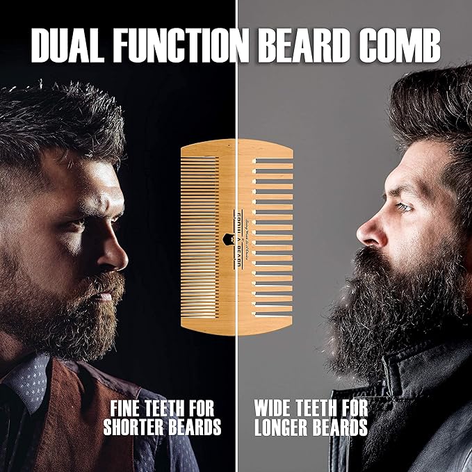Beard Brush for Men with Beard & Mustache Comb Set, Beard Grooming & Care Kit, Natural Boar Bristle Brush, Dual Action Wood Comb, Grooming Scissors, and Travel Bag, Great Fathers Day, Dad & Men Gifts