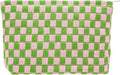 PAZIMIIK Knitted Checkered Makeup Bag Large Zipper Make Up Accessory Pouch for Purse Cosmetic Brush Bag for Travel Essential Pink Green