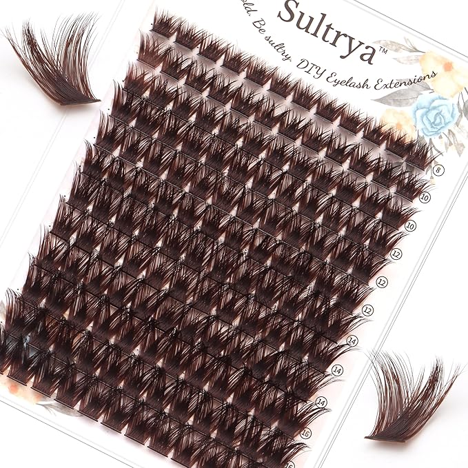 Brown Lash Clusters 144PCS Natural Fluffy Thick Eyelash Clusters, C Curl Volume Cluster Lashes, False Eyelashes, Beginner Friendly, DIY Eyelash Extensions for Natural Look (8-16mm, Brown)