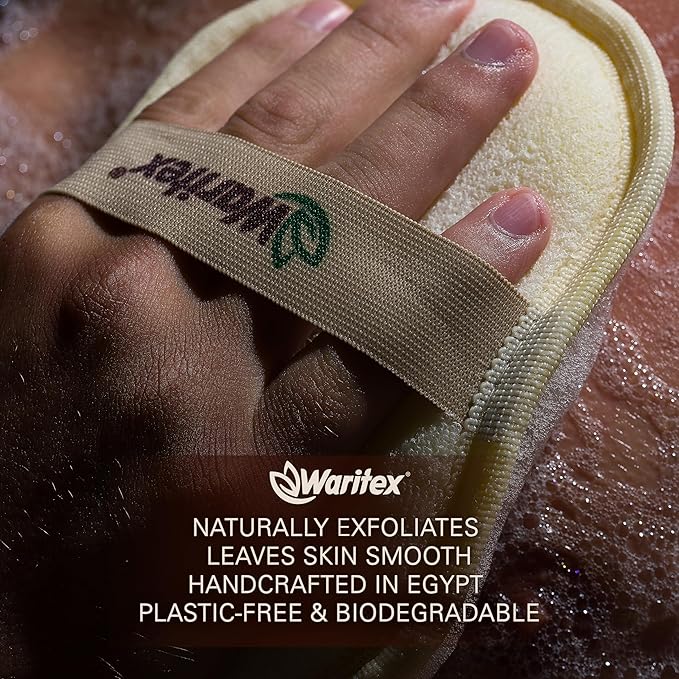 Waritex Egyptian Loofah Exfoliating Body Scrubber with Hand Strap, Oval Shower Pads Made from Natural Egyptian Loofah Fibers, Gentle Cleansing for Face and Body, for Men and Women 2 Count (1 Pack)