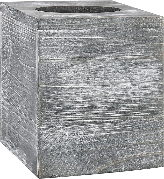 MyGift Graywashed Wood Decorative Tissue Box Holder Cover, Bathroom Facial Tissue Box Cover with Easy Refill Slide-Out Bottom Panel