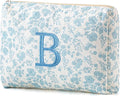 HBselect Initial Quilted Makeup Bag, Cotton Large Travel Makeup Bag, Cute Floral Coquette Make up Bag Cosmetic Bag Toiletry Bag for Women Girls B