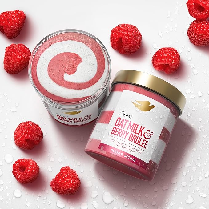 Dove Sugar Body Scrub Oat Milk & Berry Brulee For Women For Exfoliated & Hydrated skin 15 oz