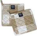 Encasa XO 8 inches Oven Microwave Potholders (2 pc Set) for Kitchen Cooking & Baking - Heat Resistant, Thick & Safe, Protection of Hands from Hot Utensils - Buffalo Beige Checks