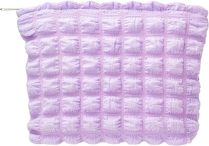 PAZIMIIK Floral Makeup Bag Large Cotton Zipper Pouch for Purse Travel Canvas Make Up Organizer for Women Cosmetic,Bubble Purple