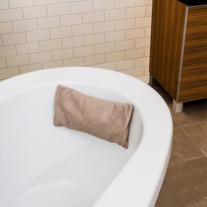Splash Home Beads Pebble Non Slip Bath Pillow Luxurious Cushion Spa for Bathtub, Hot Tub, Jacuzzi, with 2 Strong Suction Cups, Supports Neck and Shoulders, 13 x 3.5 x 5.5 Inches, Taupe