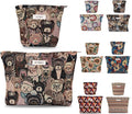 2PCS Makeup Bag Small Cute Cosmetic Bags for Women，Bear Pattern Travel Toiletry Bag for Purse, Large Canvas Cosmetic Pouch Makeup Organizer Tool Pouch with Zipper（Bear Brown）
