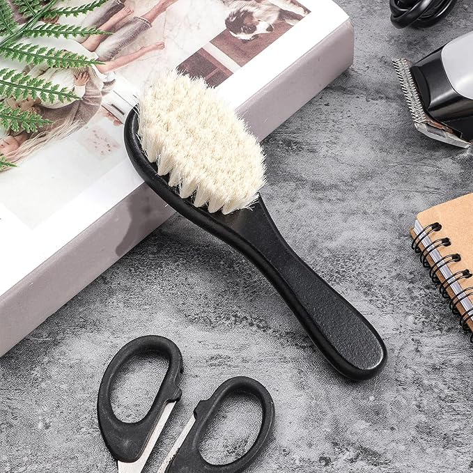 Shappy 2 Pieces Barber Fade Brush Men Beard Brush Neck Duster Cleaning Grooming Tool Soft Beard with Wooden Handle for Barber Hair Cutting Kits(Black)