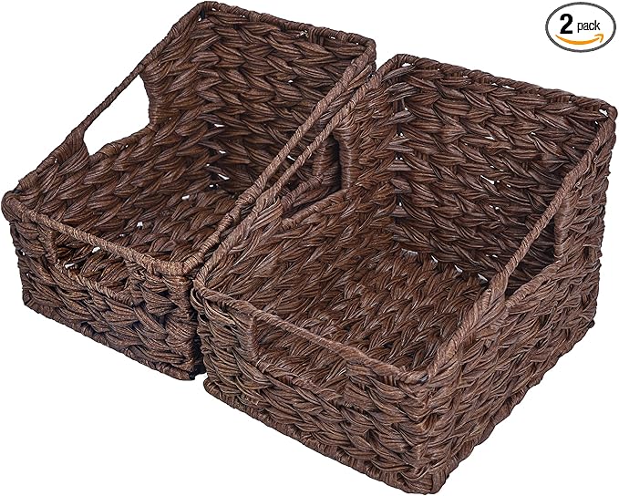 GRANNY SAYS Wicker Storage Baskets, Waterproof Wicker Basket with Handles, Trapezoid Woven Storage Bins for Organizing, Decorative Basket, Brown, 2-Pack