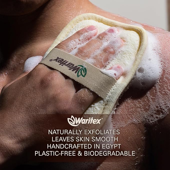 Waritex Egyptian Loofah Rectangular Body Scrubbers with Hand Strap, Exfoliating Bath Pads Made from Natural Egyptian Loofah Fibers, Gentle Deep Cleansing for Men and Women in Shower 2 Count (1 Pack)