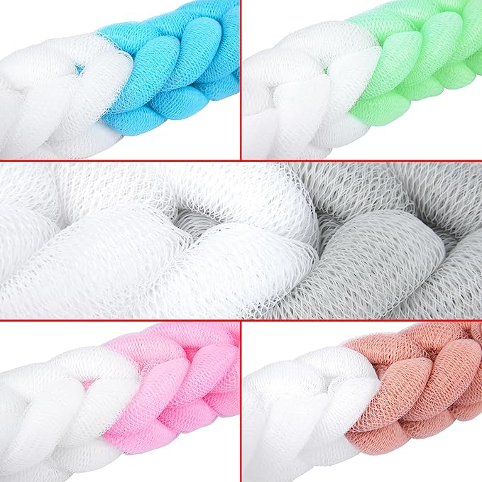 BRUBAKER 5-Piece Bath Sponge Set - Back Scrubber with Hand Straps - 2.8 oz Exfoliating Sponge for Back - Hygienic & Durable Shower Loofahs with Gift Box