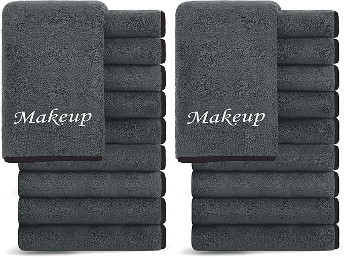Cosy Family 20 Pack Makeup Remover Wash Cloths - Soft Microfiber Fingertip Facial Cleansing Cloths for Hand and Make Up, 12 x 12 in, Black Grey