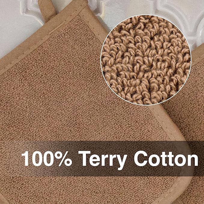 RITZ Terry Potholder & Hot Pad: Unparalleled Heat Resistant, Durable 100% Cotton – Ergonomically Designed for Optimal Grip – Easy-Care Machine Washable – 2-Pack, Mocha