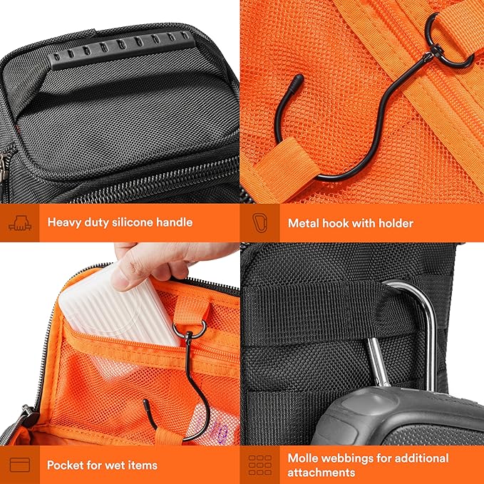 Fitdom Hanging Toiletry Bag Tactical Dopp Kit Case For Men. Perfect For Travel & Storage. Fits Large & Small Cosmetic, Clipper, Toothbrush, Shaving & Shower Care. Best Overnight Organizer
