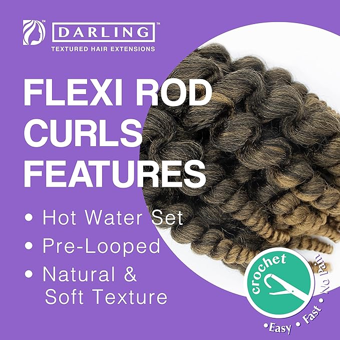 Darling Flexi Rod Curls 2X Crochet Hair Extensions, (1 pack of 2x per pack), Natural & Soft Texture, Fluffy Wand Curl, 14 Inch, #1/27