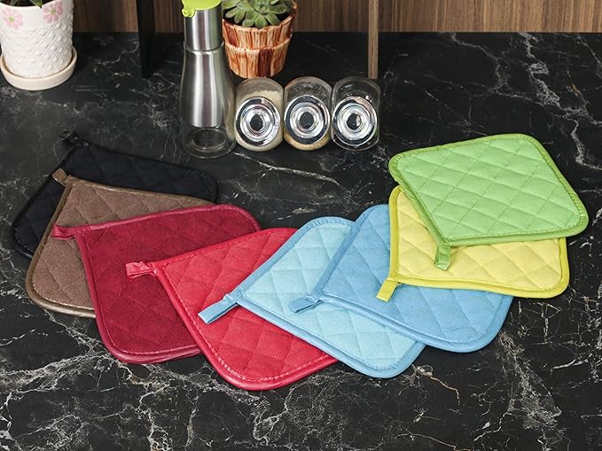 Pot Holders Cotton Made Machine Washable Heat Resistant Potholder, Pot Holder, Hot Pads, Trivet for Cooking and Baking (5, Ruby)
