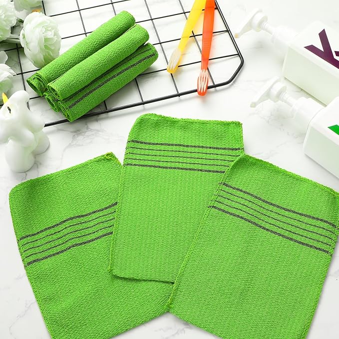 Tatuo 12 Pieces Korean Exfoliating Mitt Glove Italy Towel Body Skin Scrubber Exfoliating Scrubber for Remove Dead Skin Washcloth Korean (Small,Green)