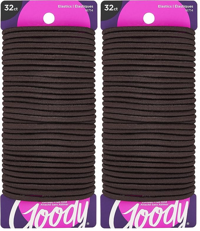 Goody Ouchless Goody Hair Ouchless Women's Hair Braided Elastics 4mm for Medium Hair, Brown, 32 Count (Pack of 2)