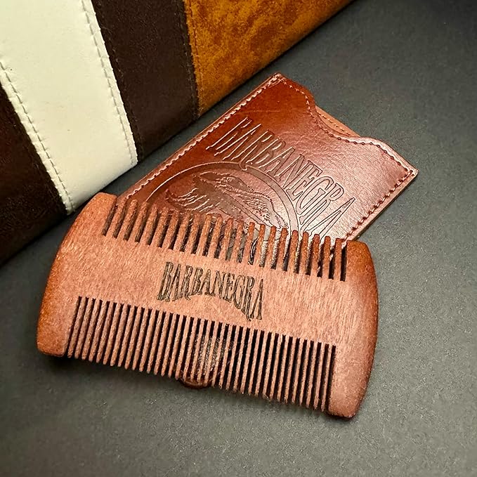 Barbanegra Legendary's Beard and Mustache Wood Comb with elegant Case, Anti-Static, Pocket Size for all types of Beards., Brown