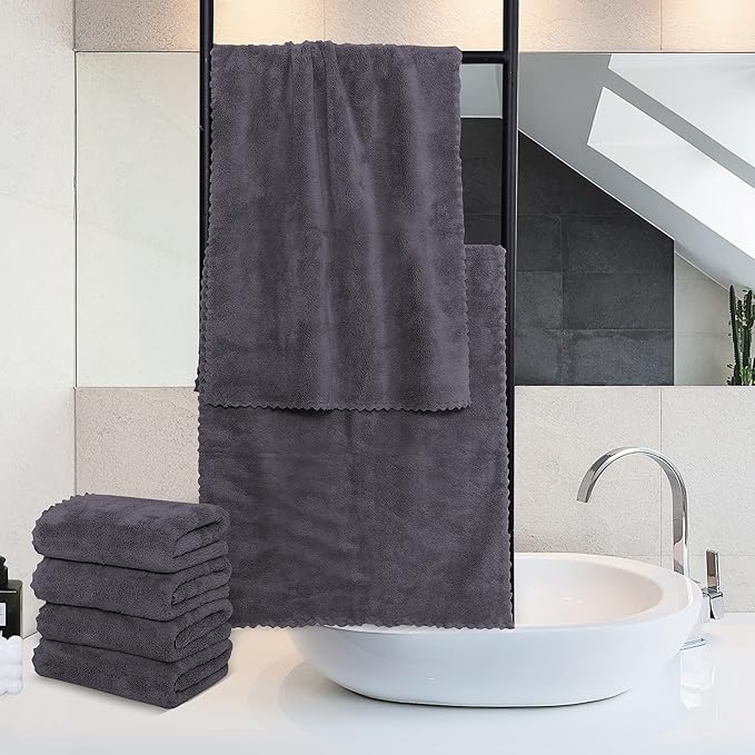 MOONQUEEN 12 Pack Premium Hand Towels - Quick Drying - Microfiber Coral Velvet Highly Absorbent Towels - Multipurpose Use as Hotel, Bathroom, Shower, Spa, Hand Towel 16 x 28 inches (Gray)