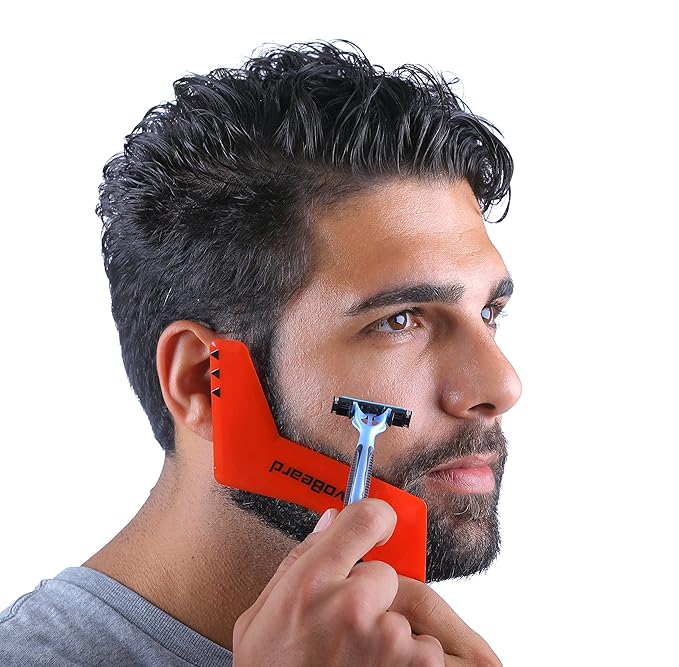 RevoBeard Beard Shaping/Styling & Edge up Tool - With Barber Lineup Pencil - Stencil/Guide for Trimming, Shaving, and Facial Hair Cutting - Use with Beard Trimmer & Razor - Men's Grooming Kit