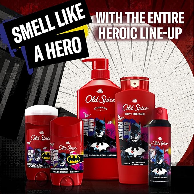 Old Spice Body Wash for Men, Batman: Dark Night, 3X Defense, 24/7 Shower Fresh with Lasting Scent, Cleansing 2-in-1 Body & Face Wash, Smell Like a Hero, Black Cherry and Nightfall Scent, 24 oz