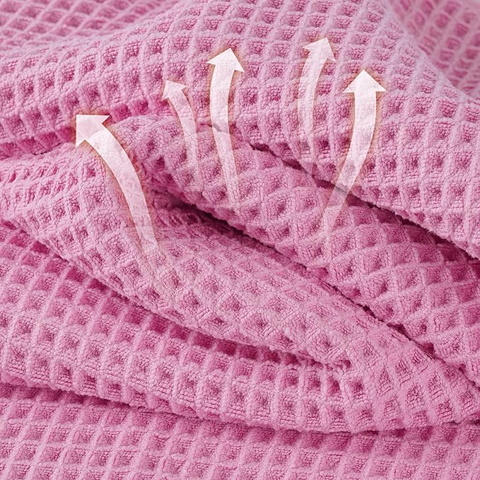Microfiber Waffle Face Towels, 4 Pieces, Soft, Absorbent, Fast Drying, Lint Free 430 GSM (Pink)
