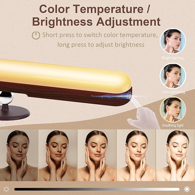 Vanity Light for Mirror with 4000mAh Rechargeable Battery, Touch Control Dimmable Makeup Light with 3 Color Modes, Magnetic 360° Adjustable LED Bathroom Mirror Light, Dark Wood