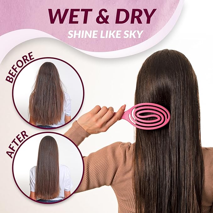 marQus Detangle Boar Brush Women and Men, Exclusive Ultra-Soft Bending Bristles and Body - Glide Through Tangles With Ease For All Hair Types - Women, Men, Wet And Dry Hair, 1pcs Pink Brush