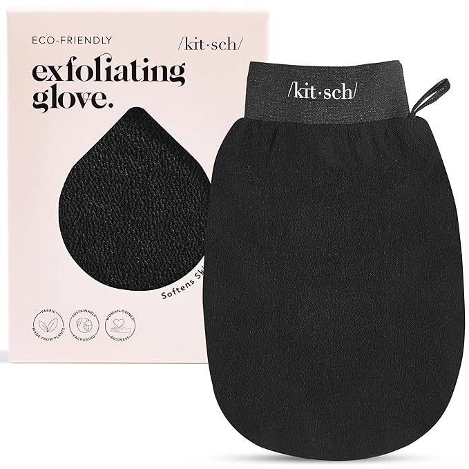 Kitsch Exfoliating Glove 1pc – Korean Exfoliating Mitt & Deep Exfoliating Body Scrubber for Shower, Bath | Body Exfoliator Glove, Dead Skin Remover | Skin Care for Smooth Skin - Black