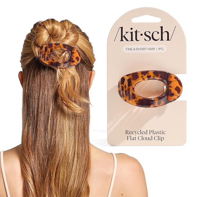Kitsch Small Flat Claw Clips for Women - Stylish Flat Hair Clips, Strong Hold for Thick & Fine Hair | Non-Slip for Secure, Comfortable All-Day Wear | Ideal Gifts for Women -Tortoise Design