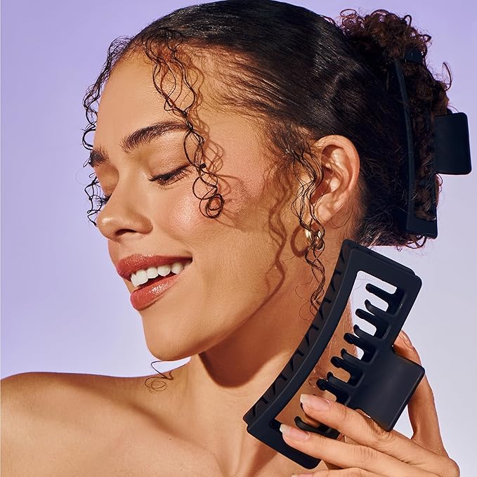 Gimme Beauty Double Claw Clip Duo - Creaseless Hair Clip Accessories for Thick, Thin & Curly Hair - Black & Tan