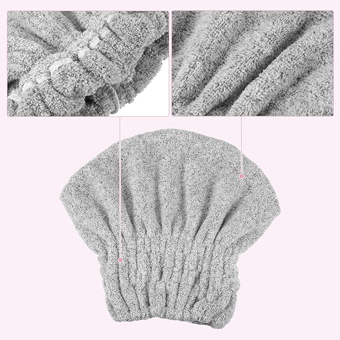 VOCOSTE Charcoal Fiber Hair Drying Towel Dry Cap, Lightweight Strong Absorbent, for After Bath Drying Hair, Light Gray