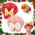2PCS Microfiber Hair Drying Caps, Christmas Absorbent Hair Towel Wrap for Women Wet Hair Quick-Drying Hair Towels, Soft Bow Tie Wet Hair Towel Wrap for Party Favors Goody Bag Filler (Pink+Red)