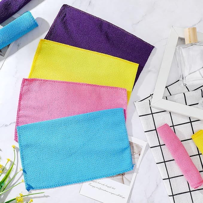 Tatuo 12 Pieces Korean Exfoliating Mitt Glove Italy Towel Body Skin Scrubber Exfoliating Scrubber for Remove Dead Skin Washcloth Korean(Large,Purple, Yellow, Pink, Blue)