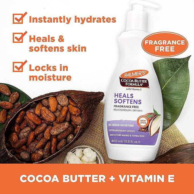 Palmer's Cocoa Butter Formula Daily Skin Therapy Fragrance Free Lotion for Dry Skin, Unscented Body Lotion, Pump Bottle, 13.5 Fl Oz (Pack of 3)
