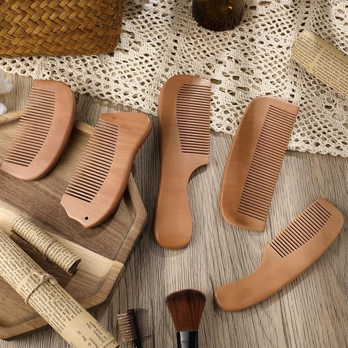8 Pieces Wooden Comb for Men Wide Wooden Beard Handmade Anti Static Fine Teeth Combs No Snag Brush for Beard, Hair, Mustache