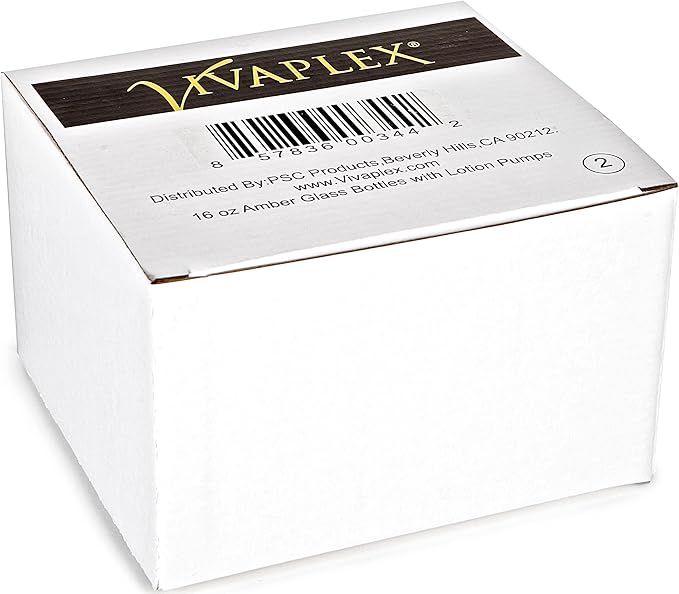 Vivaplex, 2, Large, 16 oz, Empty, Amber Glass Bottles with Black Lotion Pumps