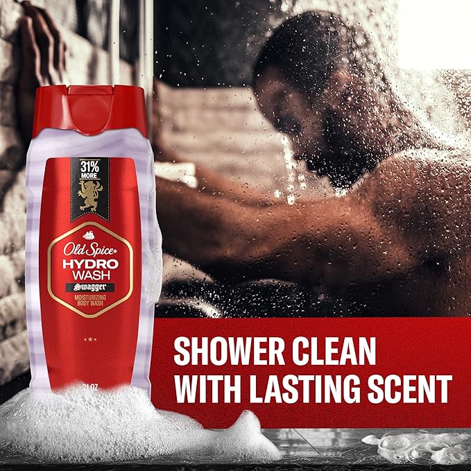 Old Spice Moisturizing Body Wash for Men, Hydro Wash, 2-in-1 Long Lasting Scent & Deep Hydration, 24/7 Shower Fresh, Swagger Scent, 21 oz (Pack of 2)