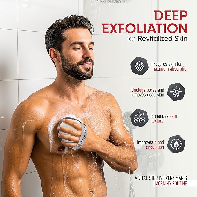 Sturdy Natural Loofah for Men, The Ultimate Men's Loofah Body Scrubber Made with Natural Egyptian Shower luffa Sponge, Bath Shower Sponge lufas for Men - 2 Count (1 Pack) - Gray