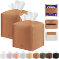 Tissue Box Cover Holder Square Tissue Cube Cover PU Leather Tissue Organizer with Bottom Belt for Bathroom, Tabletop, Car, Night Stands, Office, Home, Kitchen (2, Brown)