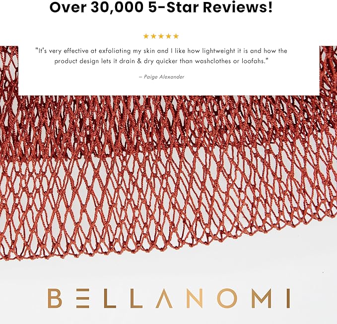 BELLANOMI African Exfoliating Net Sponge, Authentic, Ethically sourced from Nigeria, 45 inches Long, Back Scrubber for Daily use (Copper Brown)