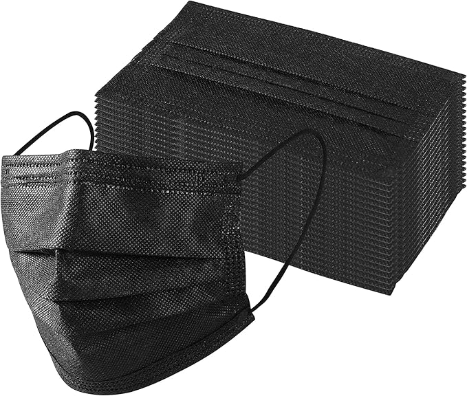 Disposable Face Masks, 50 Pack, Black, 3-Ply, Single Daily Use, Face Mask for Women & Men