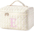 HBselect Initial Quilted Makeup Bag, Pink Cosmetic Travel Toiletry Bag, Flowers Coquette Zipper Make Up Pouch Organizer Teen Girl Gift Trendy Stuff E