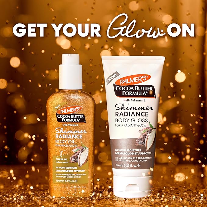 Palmer's Cocoa Butter Formula Shimmer Body Lotion with Vitamin E,5.25 Fl Oz,Radiance Body Gloss,Help Blur Veins,Cellulite,Marks,48 Hour Moisture,(Pack of 2)