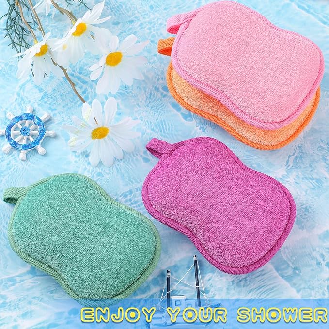 Tatuo 4 Pieces Baby Bath Sponge Cotton Baby Sponge Toddler Soft and Absorbent Loofah for Kids Babies Men Women(Red, Purple, Green, Orange)